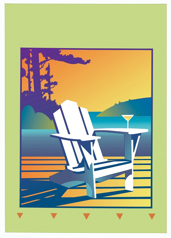 White deck chair with martini glass on armrest