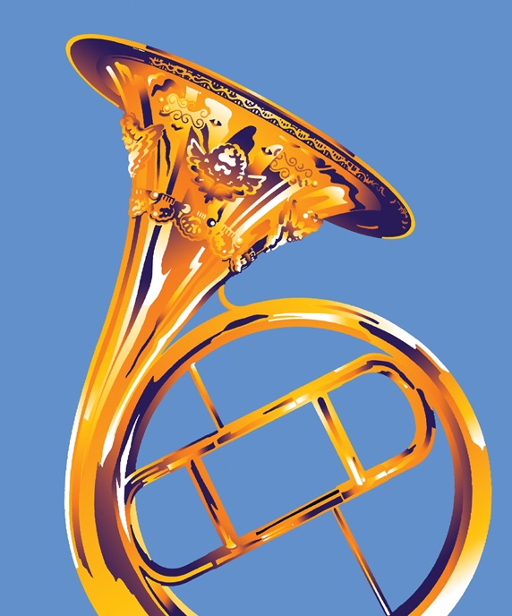Trumpet on blue background