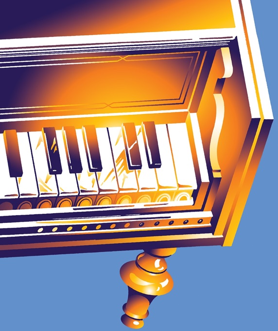 Piano on blue background