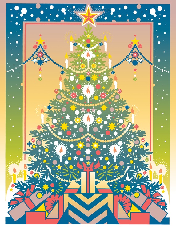 Symmetrical christmas tree and gifts