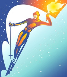 Skier holding flaming torch