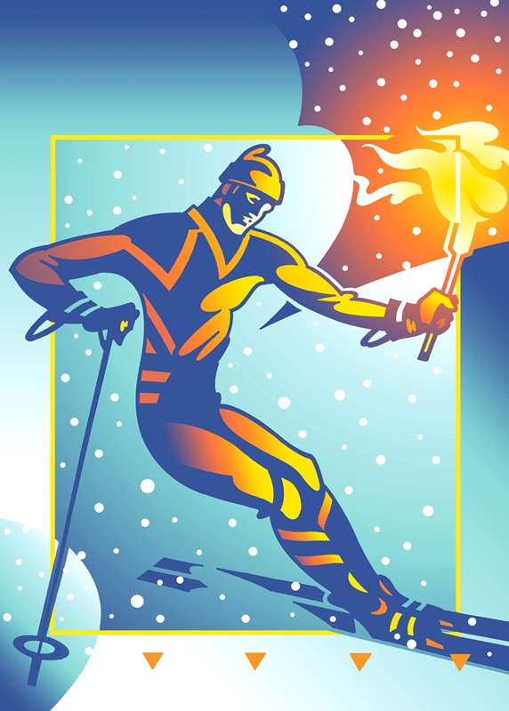 Skier holding flaming torch