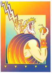Zeus holding lightning and apple