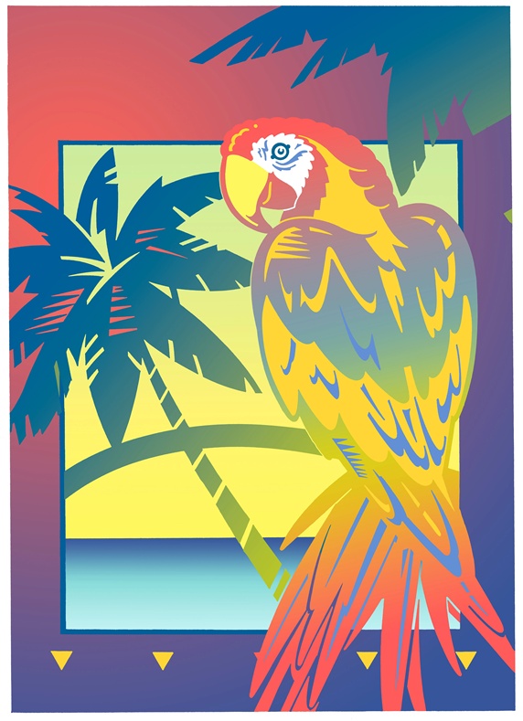 Parrot and palm trees