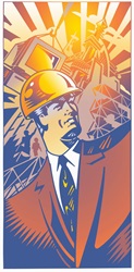Portrait of engineer wearing hard hat and suit at construction site