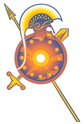 Helmet , shield and spear