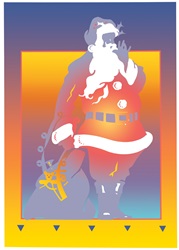 Santa Claus with sack on colored background