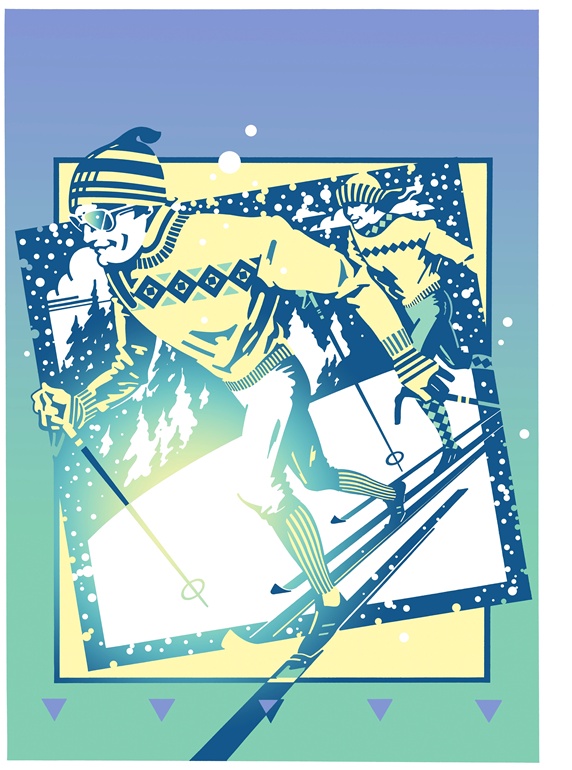 Illustration of men skiing
