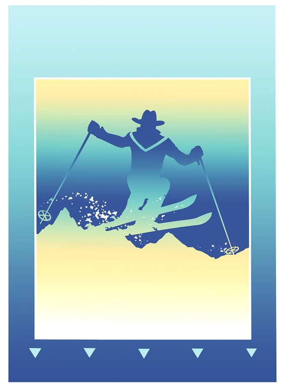 Silhouette of man skiing in mountains