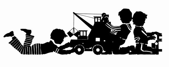 Silhouettes of boys playing with toys