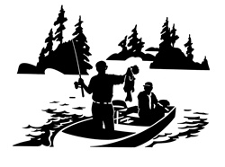 Men fishing in boat on lake