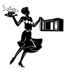 Woman preparing food in microwave