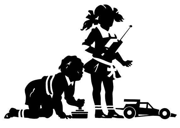 Boy and girl playing with toys
