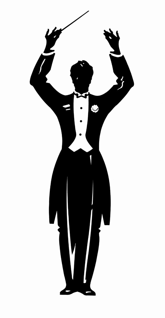 Conductor standing with arms up