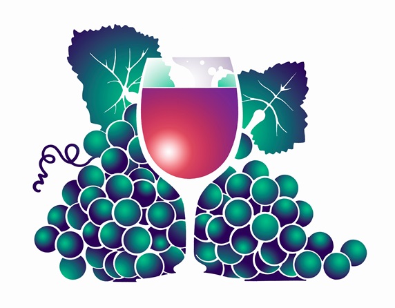 Glass of red wine surrounded by grapes