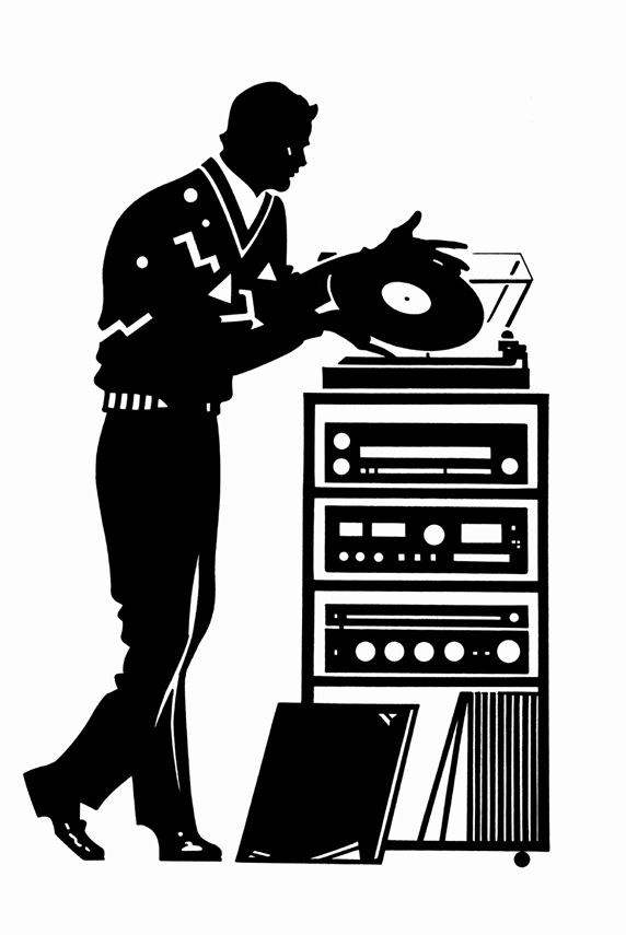 Man playing vinyl record on turntable