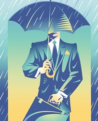Smart businessman sheltered from rain under umbrella