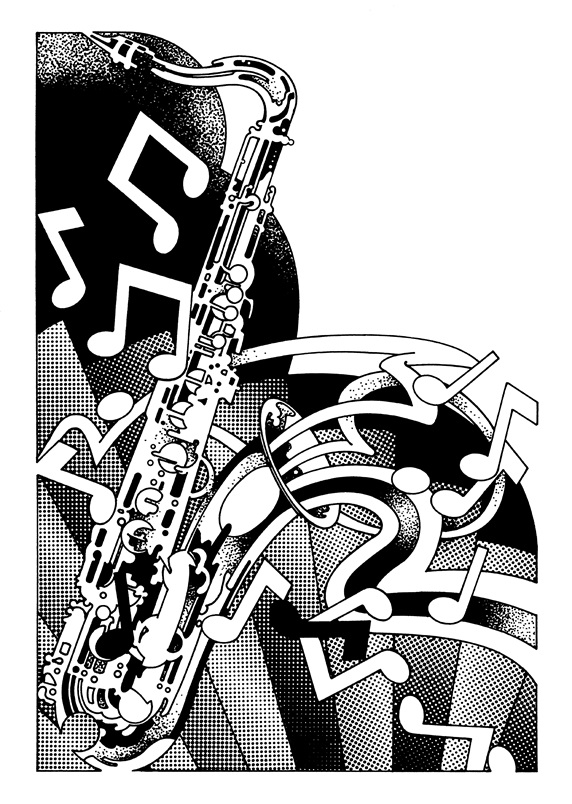 Saxophone and musical notes