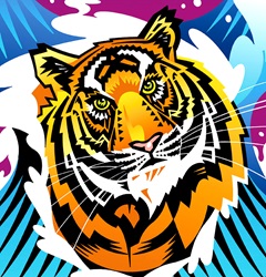 Tiger on colored background