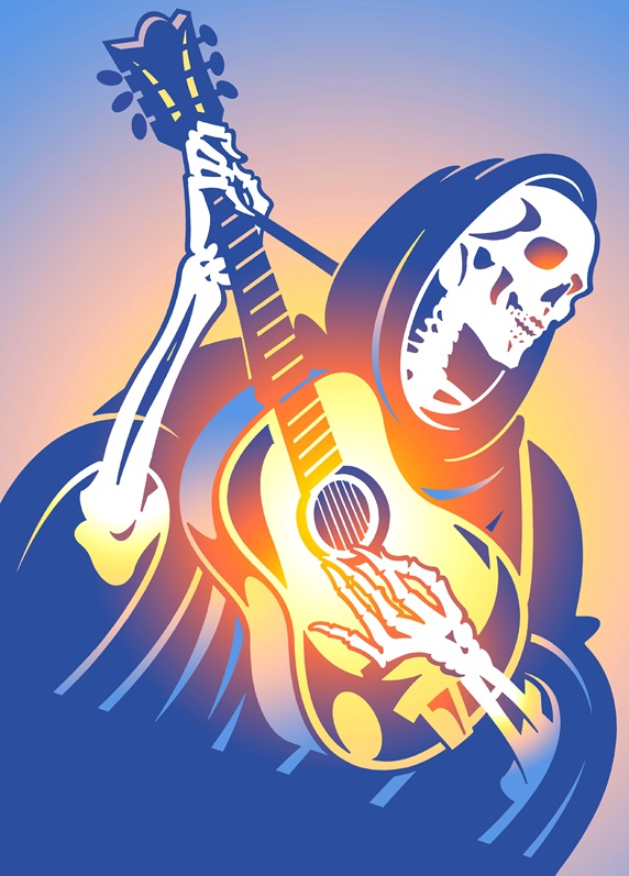 Skeleton playing guitar