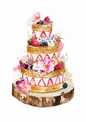 Watercolour painting of tiered wedding cake