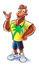 Portrait of monkey wearing hawaiian shirt