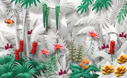 Paper sculpture of lush jungle plants