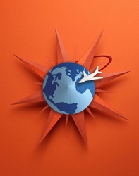 Airplane circling globe on compass