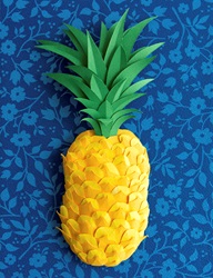 Paper pineapple on blue flowery background by Gail Armstrong