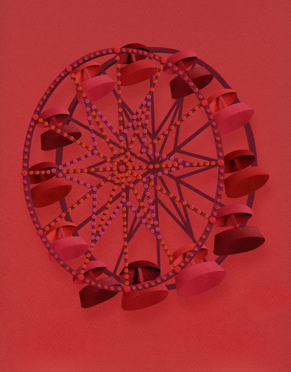 Ferris wheel on red background