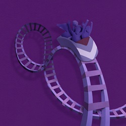 Family on rollercoaster ride in paper art