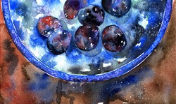 Elevated view of plums in bowl