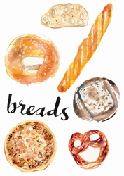 Watercolour painting of different breads