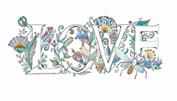 The word 'love' decorated with flowers