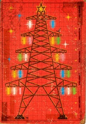 Electricity pylon decorated as Christmas tree