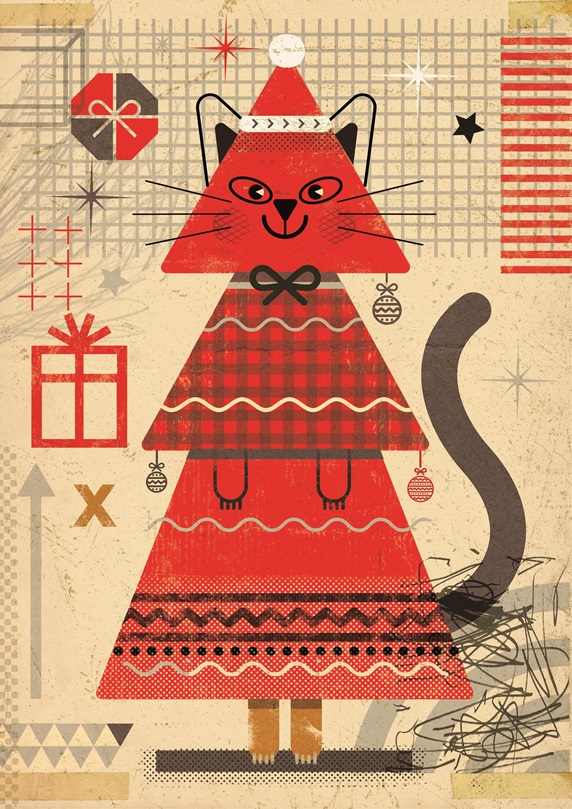 Cat dressed as Christmas tree