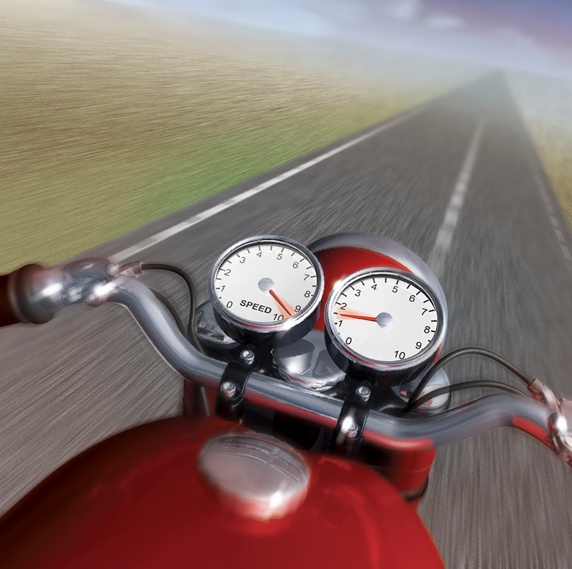 Gauges on speeding motorcycle