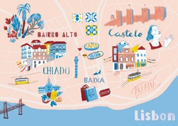 Illustrated map of Lisbon, Portugal
