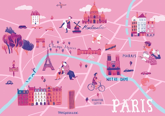 Illustrated map of Paris, France