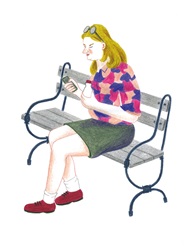 Blonde woman sitting on bench