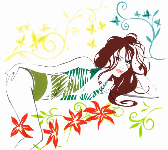 Beautiful woman laying in flowers
