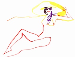 Beautiful woman reclining in sunglasses and sun hat