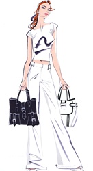 Woman with white and black bags