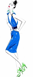 Fashion model in blue dress