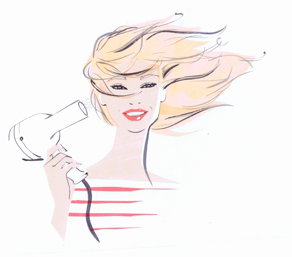 Close up beautiful woman drying hair using diffuser