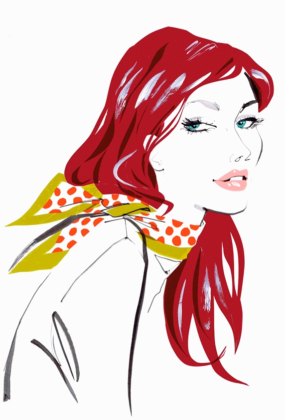 Close up beautiful woman wearing polka dot scarf