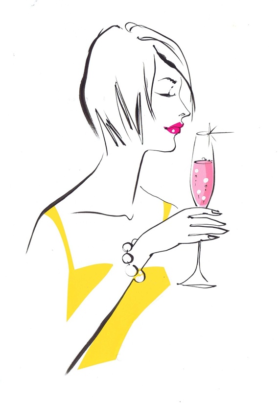 Woman with pink lipstick and drink