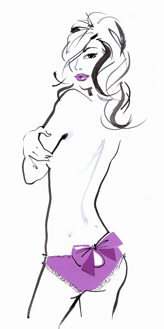 Beautiful woman wearing purple panties with bow