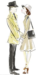 Couple standing face to face and holding hands