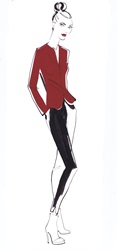 Portrait of elegant woman wearing red blazer and black skinny pants